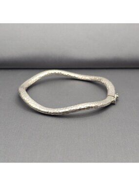 VTG Hammered Sterling Silver Bangle Bracelet Wavy Puffy Organic Statement 7.5"